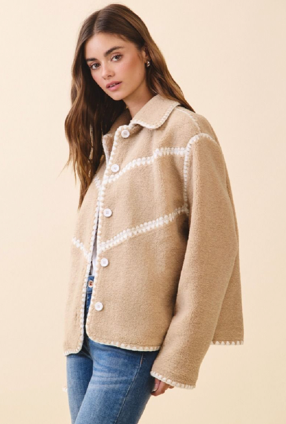 Sherpa Jacket With Stitch Detail