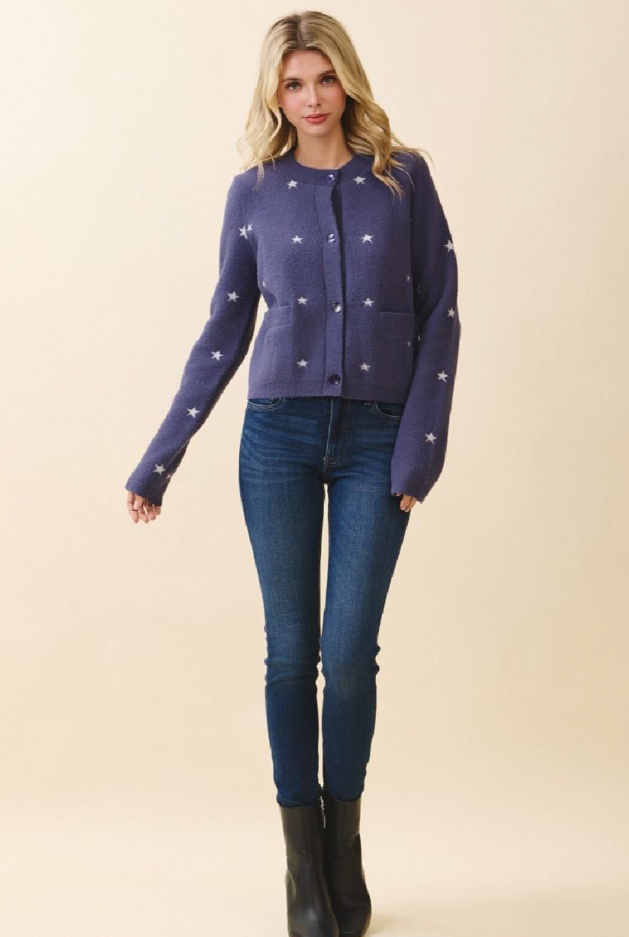 Cozy Knit Cardigan with Stars