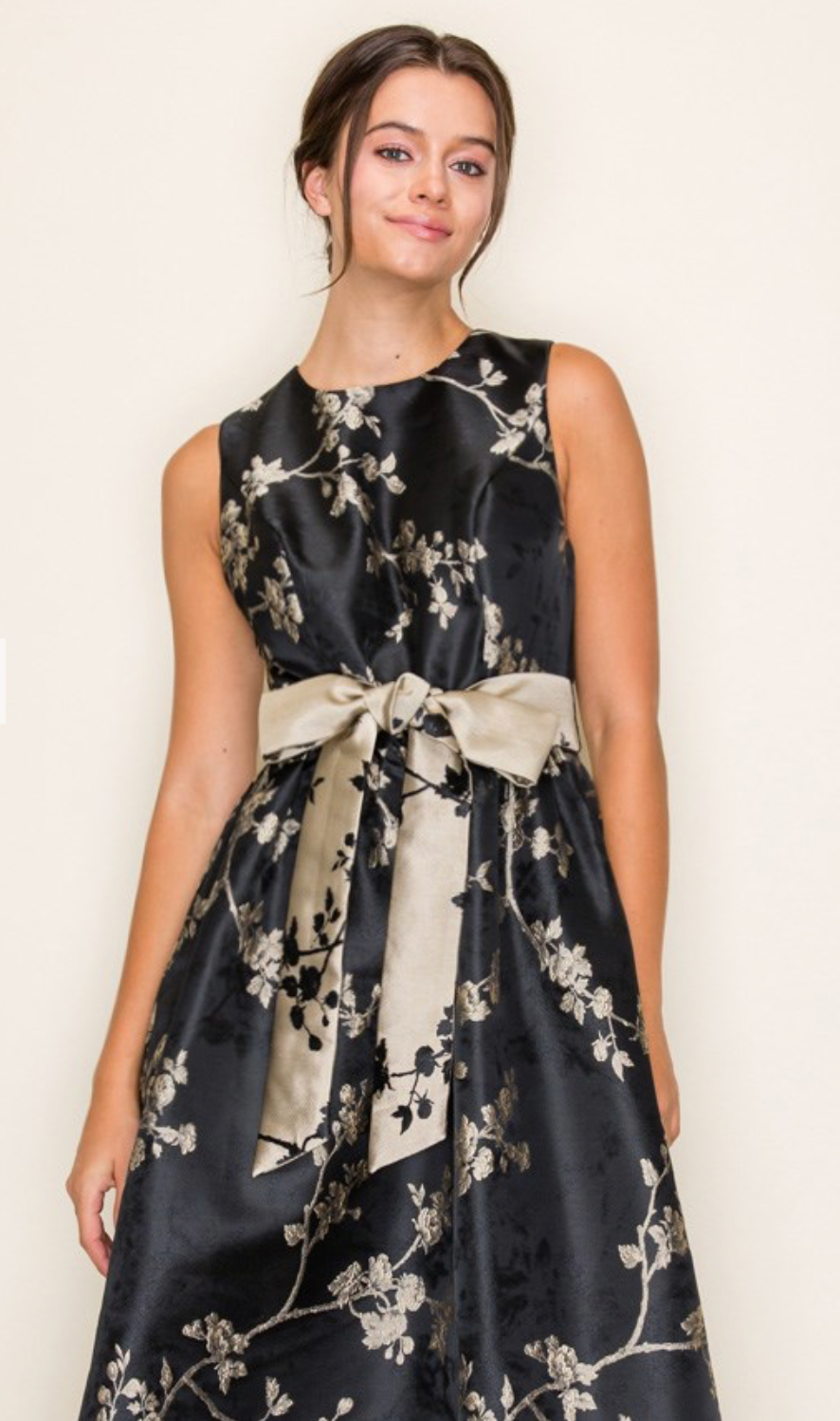 Fit & Flare with Bow Waist Floral Jacquard Midi Dress