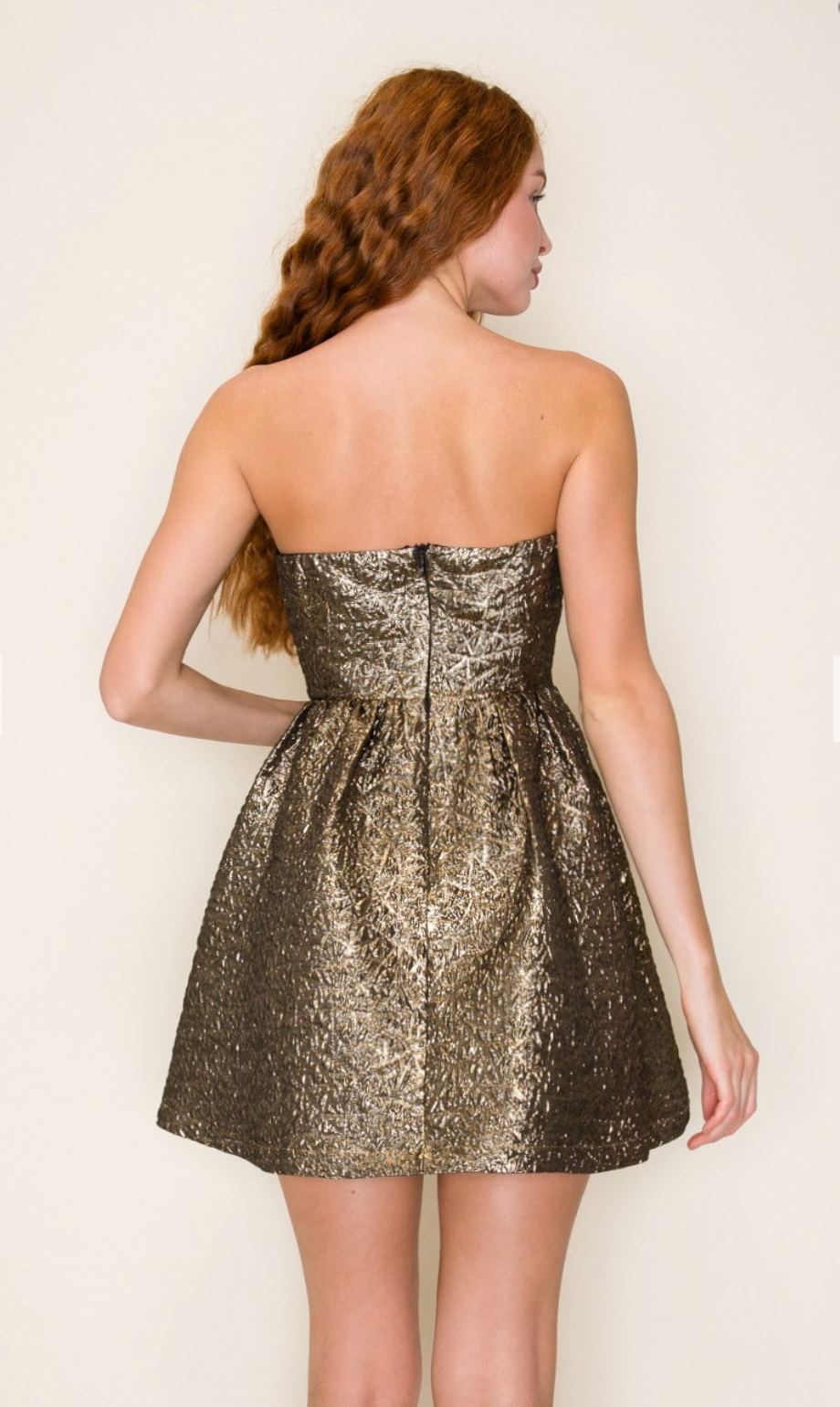 Metallic Tube Strapless Front Bow Mini Dress