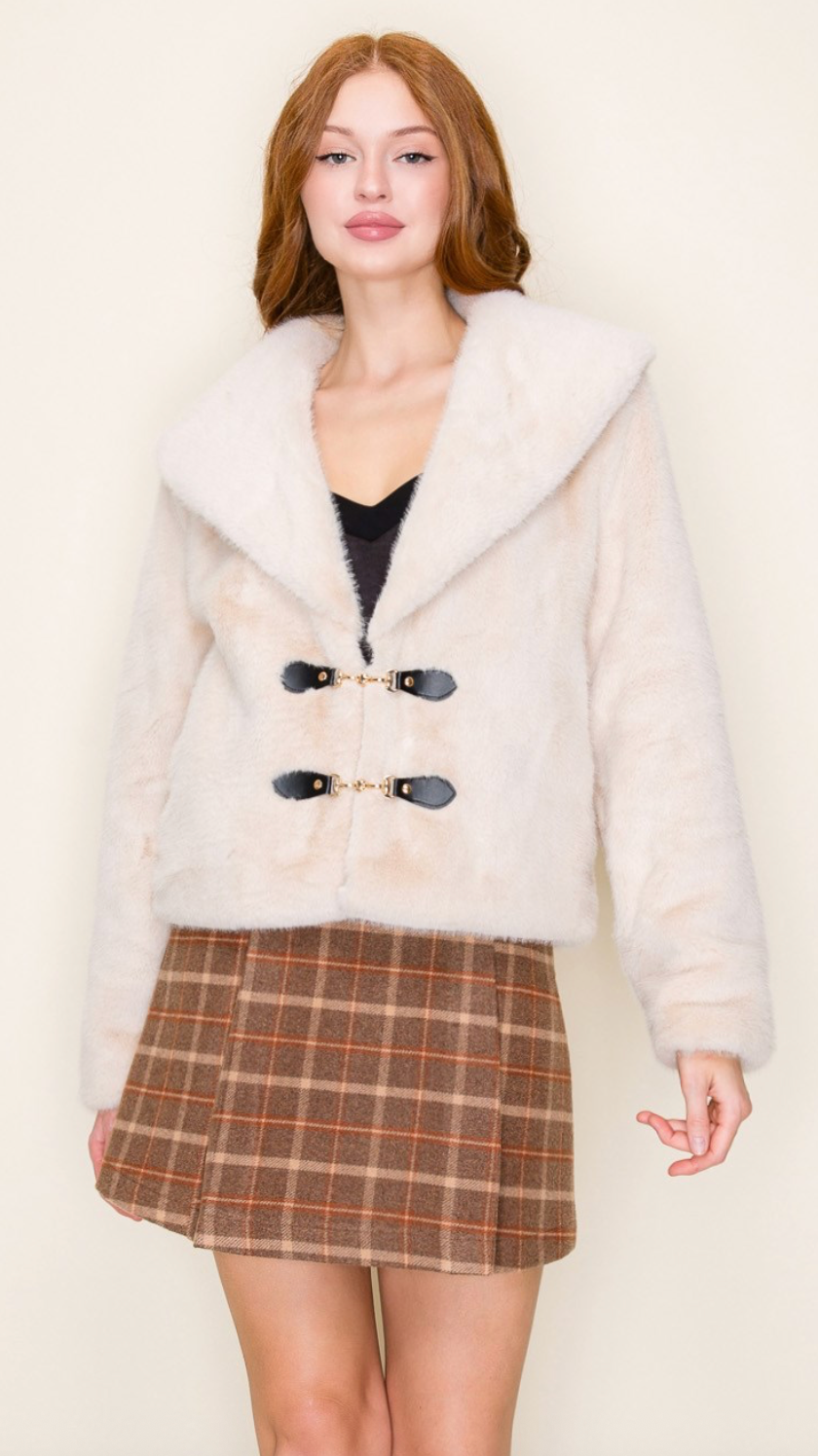 Short Fur Jacket With Gold Buckle
