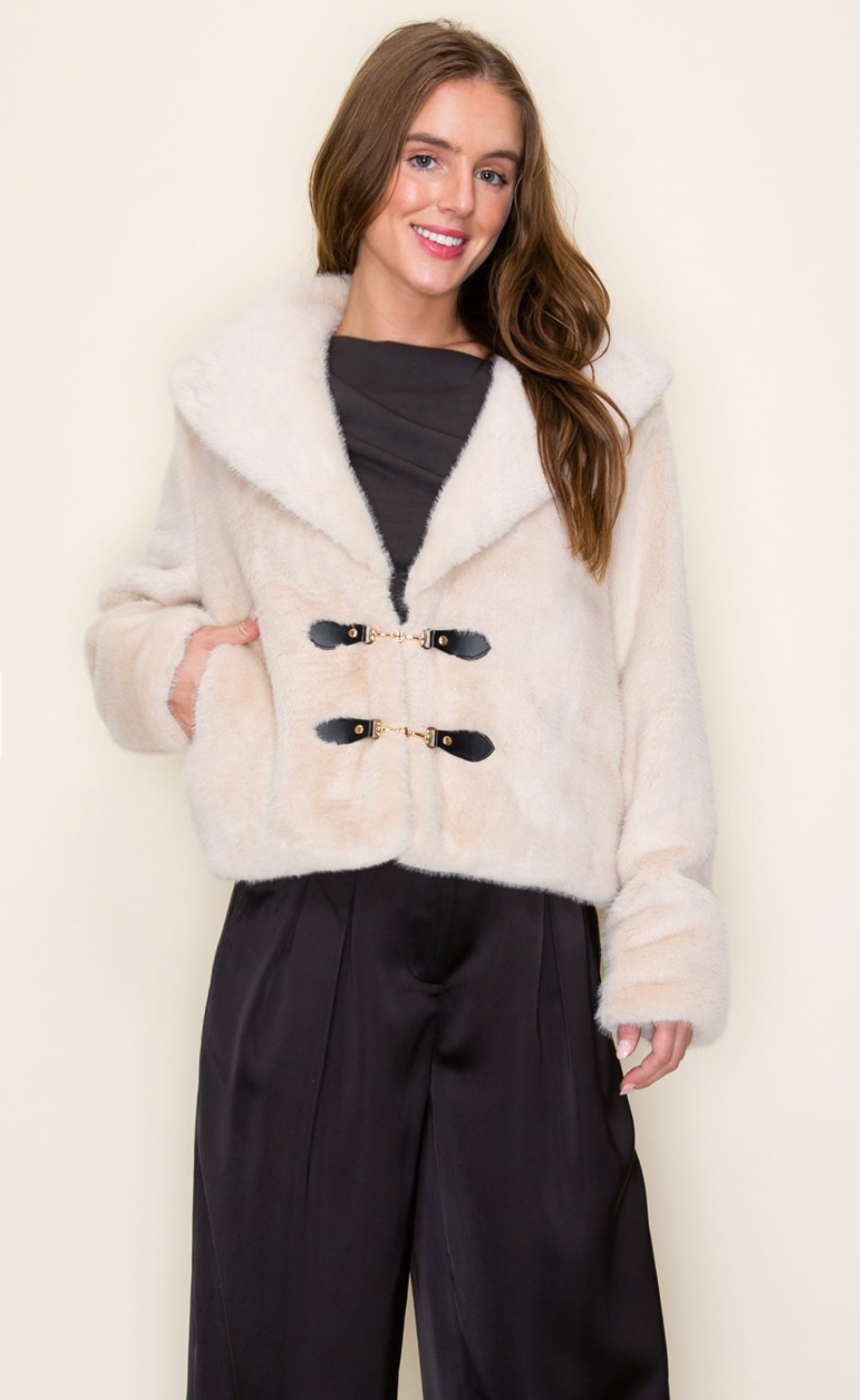Short Fur Jacket With Gold Buckle