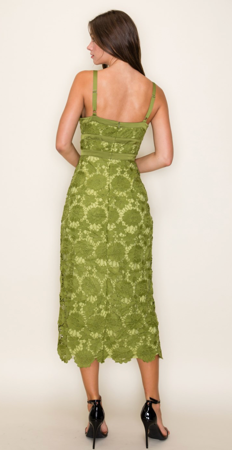 Floral Lace Embroidered Midi Dress