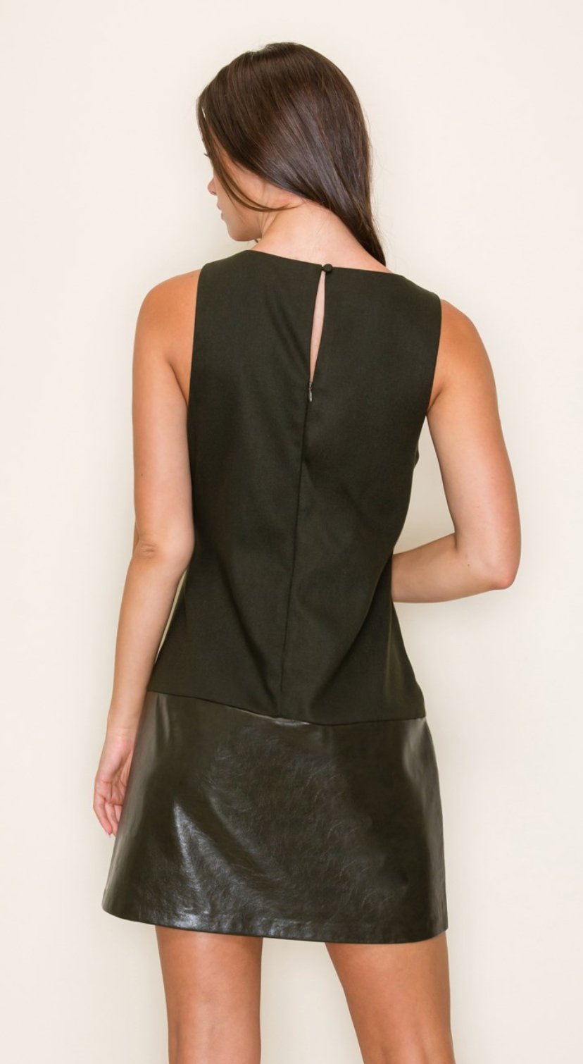 Suede Mix Fabrication Sleeveless Mini Dress