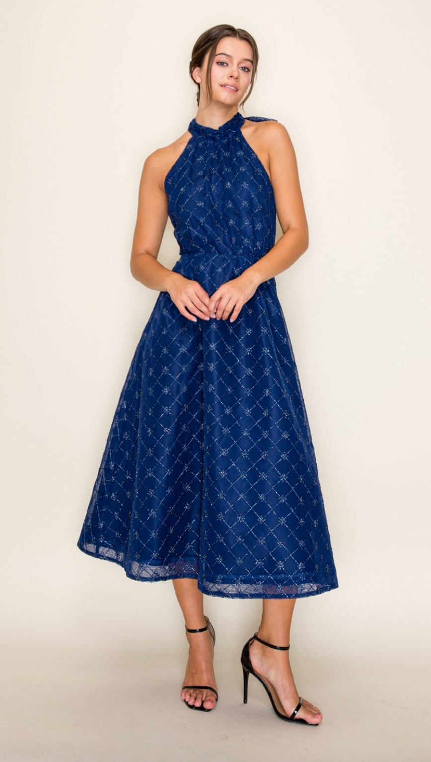 Metallic Textured Fabric Midi Dress