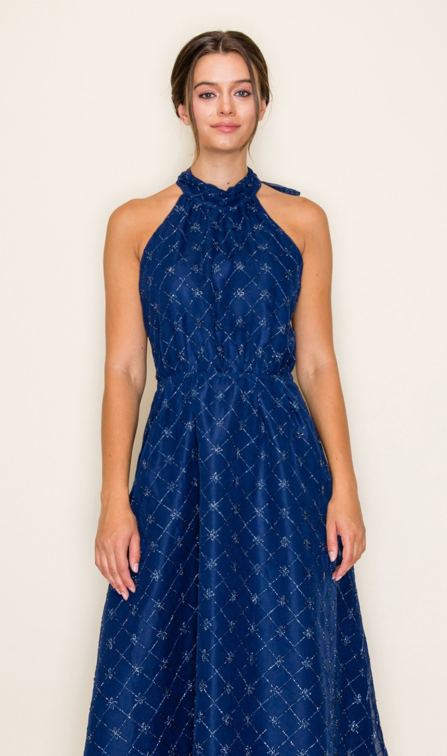 Metallic Textured Fabric Midi Dress