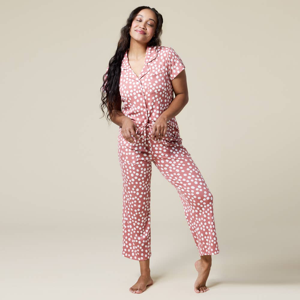 Sleep Soft Polka Print Slim Notch Collar Capri PJ Set