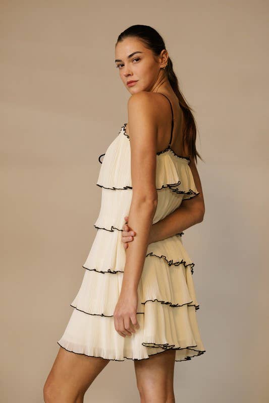 Tiered Strapless Mini Dress With Front Tie