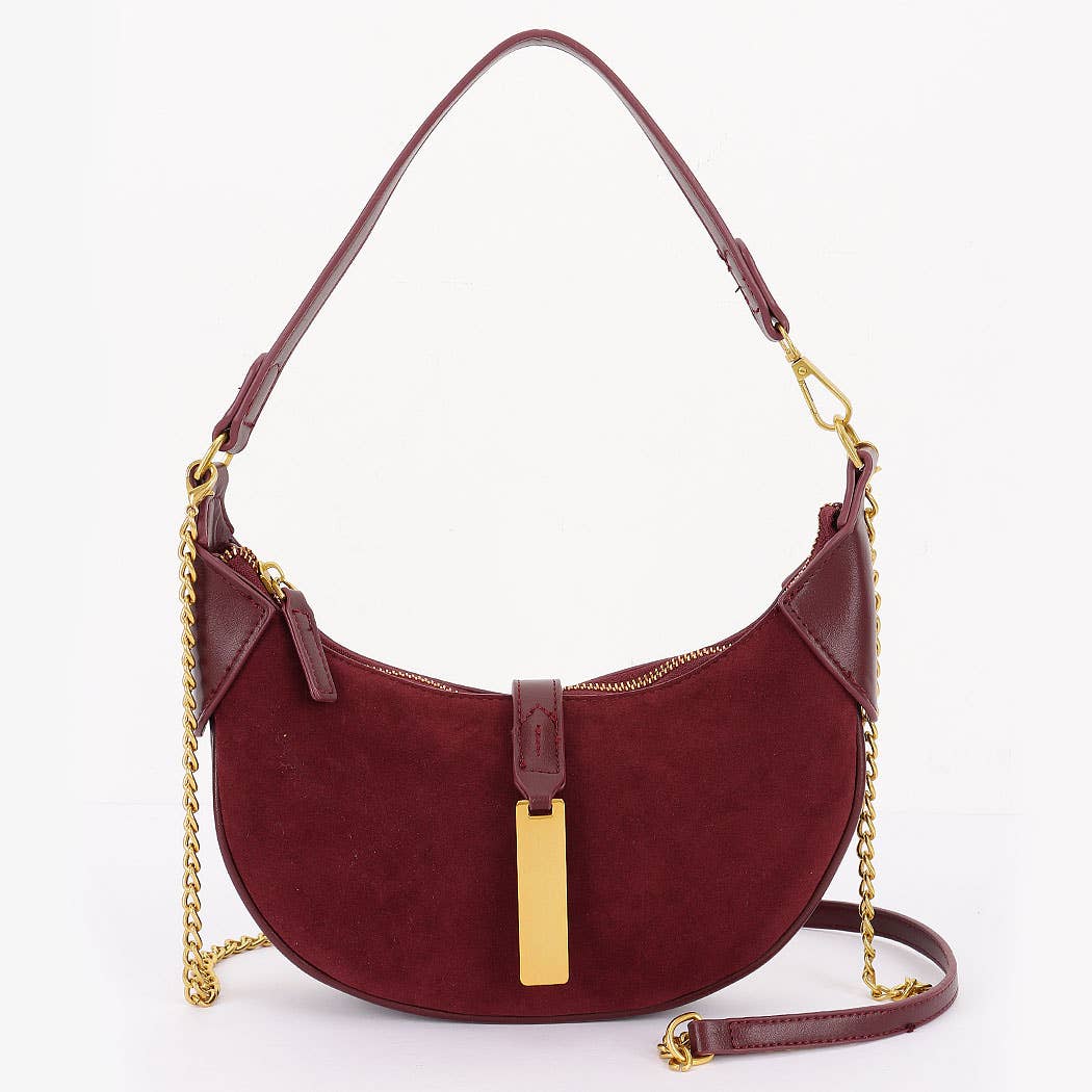 Faux Suede Leather Hobo Bag