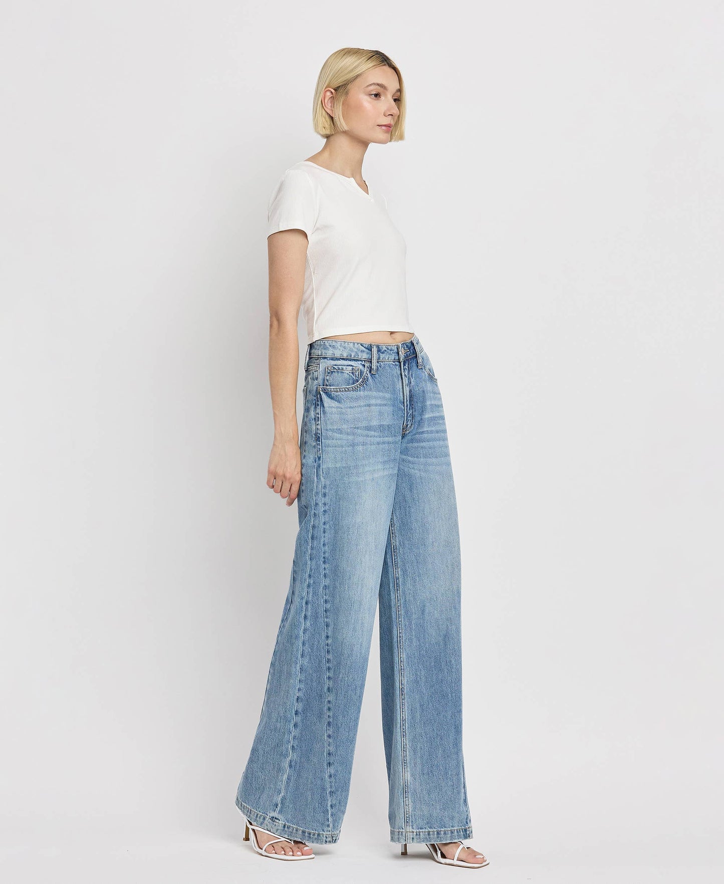 VERVET by FLYING MONKEY - HIGH RISE SEAM DETAIL WIDE LEG JEANS V3566