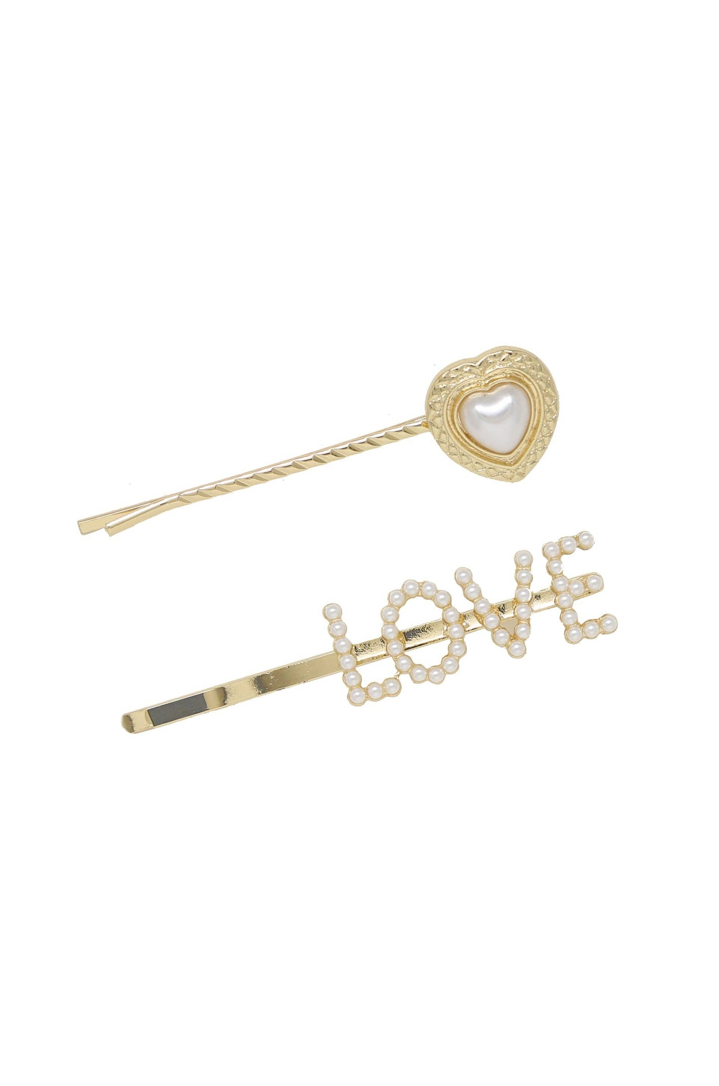 Ettika - Pearl & Gold Love Heart Hair Pin Set