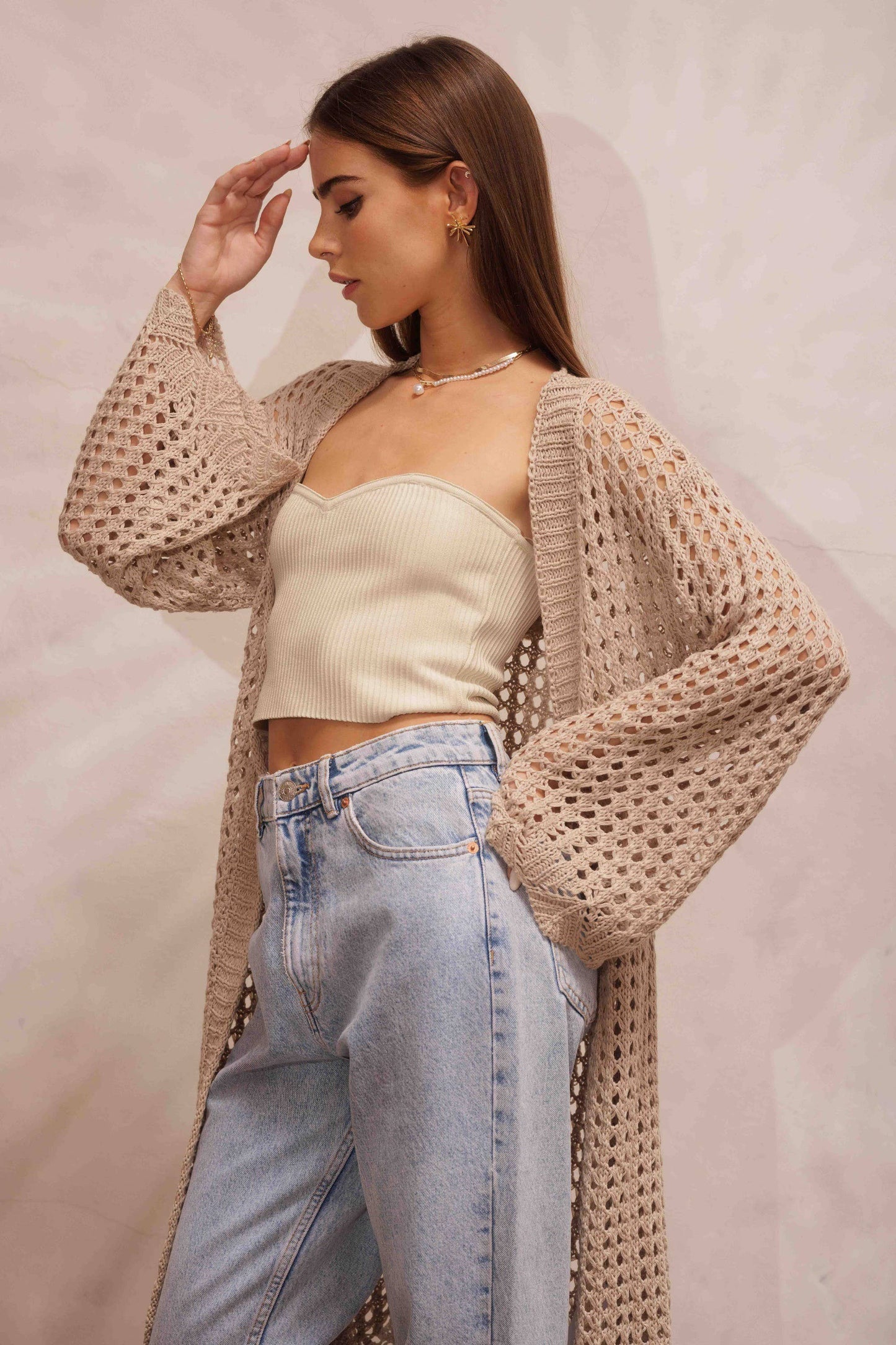 Mesh Long Cardigan