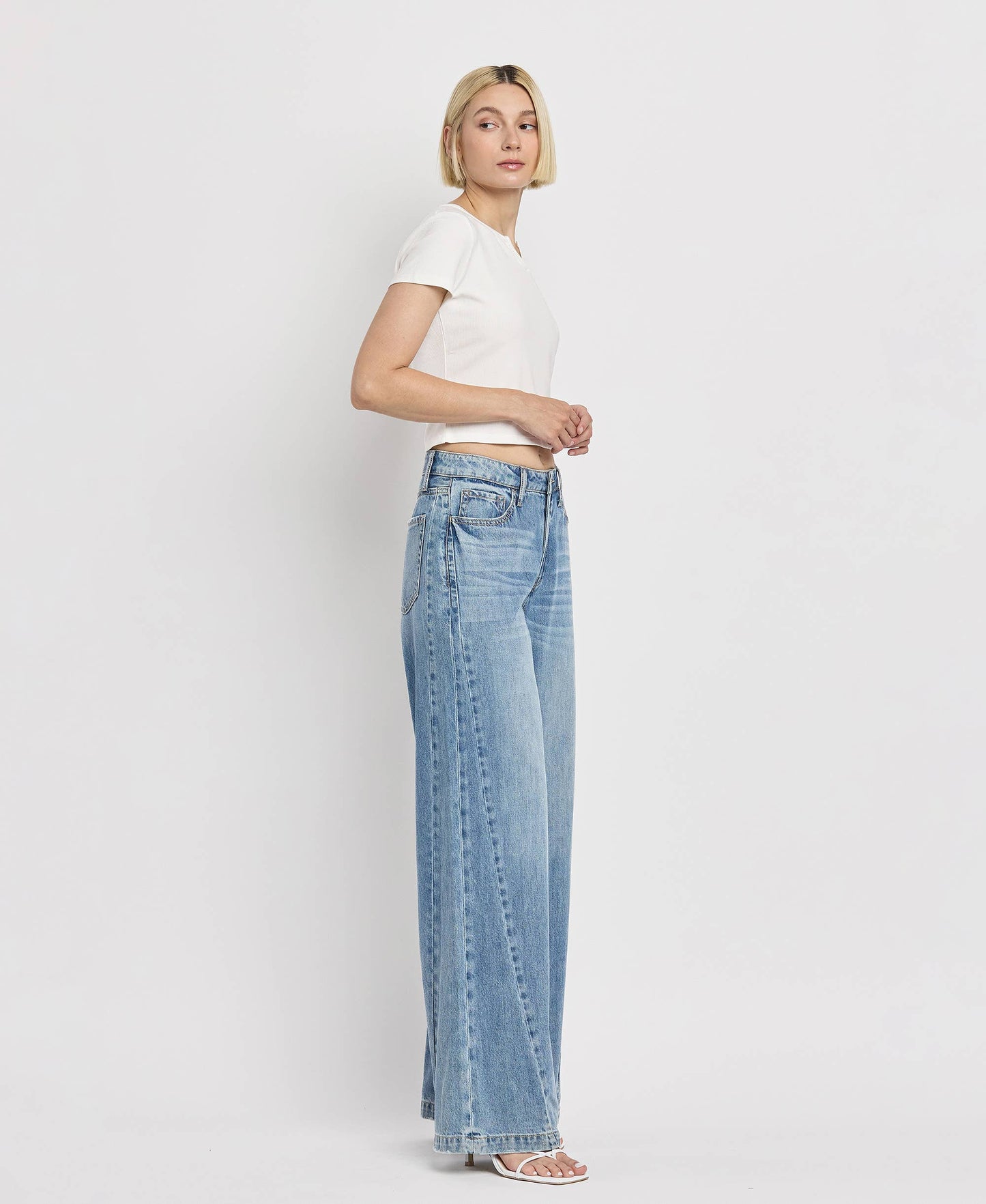 VERVET by FLYING MONKEY - HIGH RISE SEAM DETAIL WIDE LEG JEANS V3566