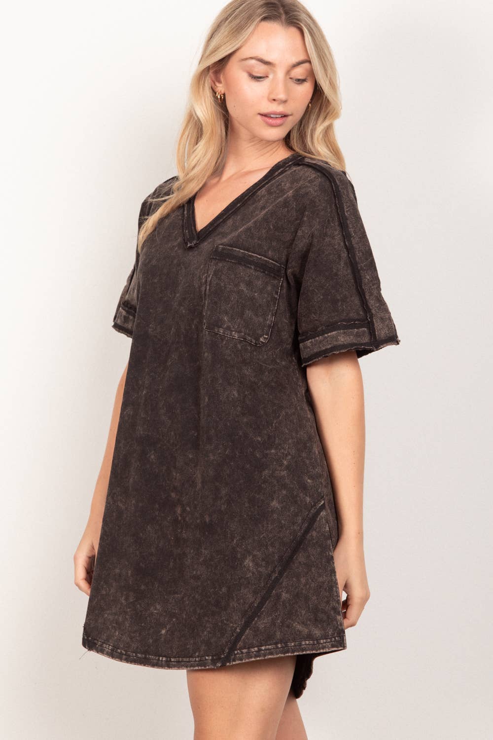 Extended Washed T-shirt Knit Mini Dress