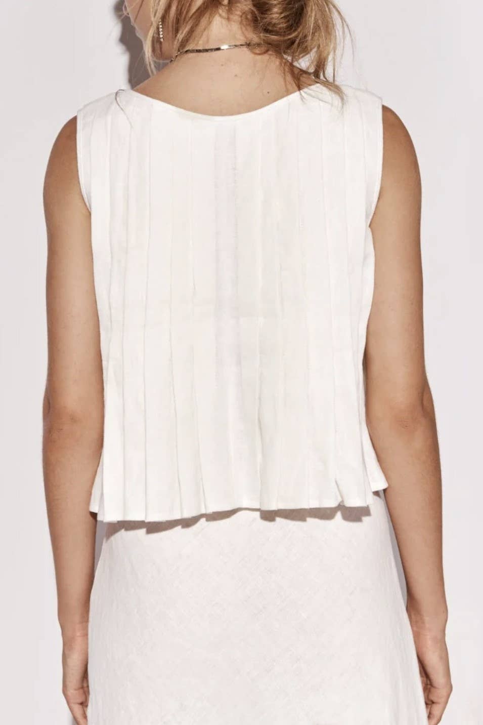 Pleated bow tie front sleeveless top