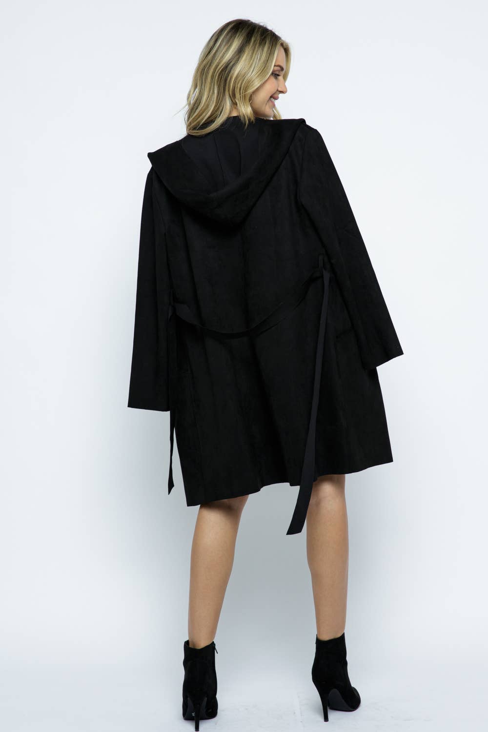 Faux Suede Drape Coat