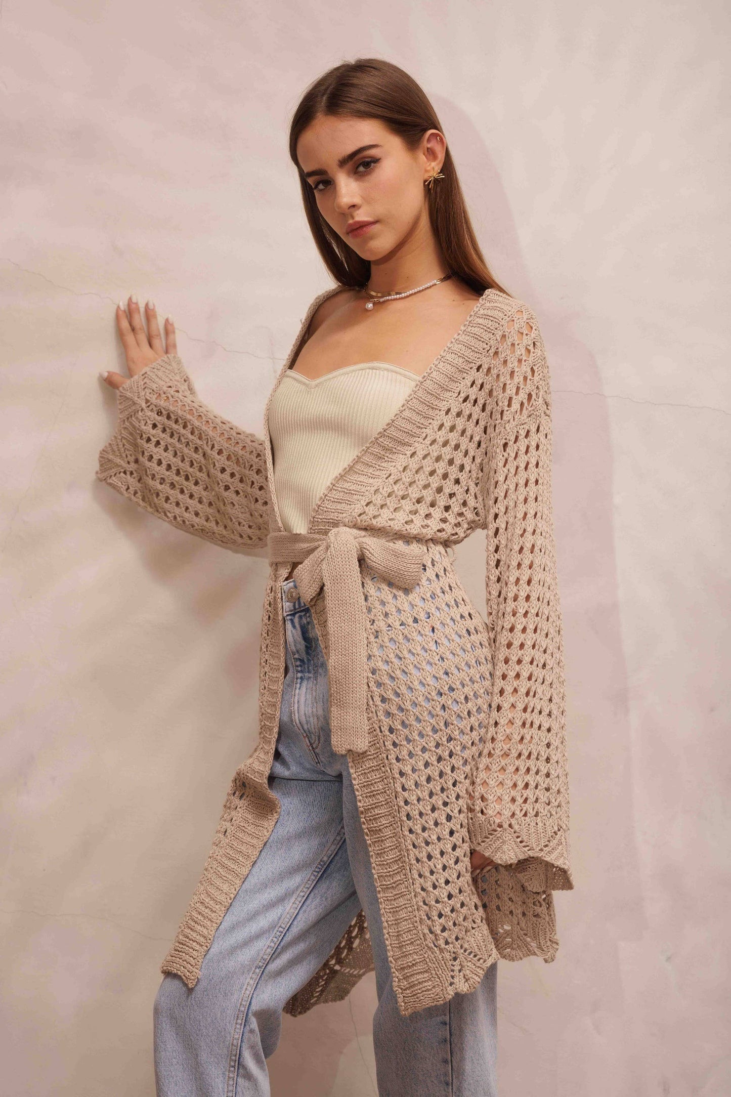 Mesh Long Cardigan