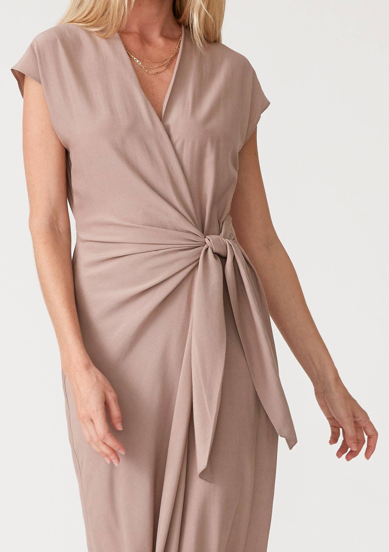 Solid Dolman Cap Sleeve Midi Wrap Dress