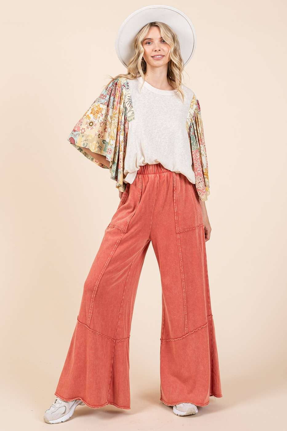 Mineral Wash Wide Flared Leg Lounge Pants