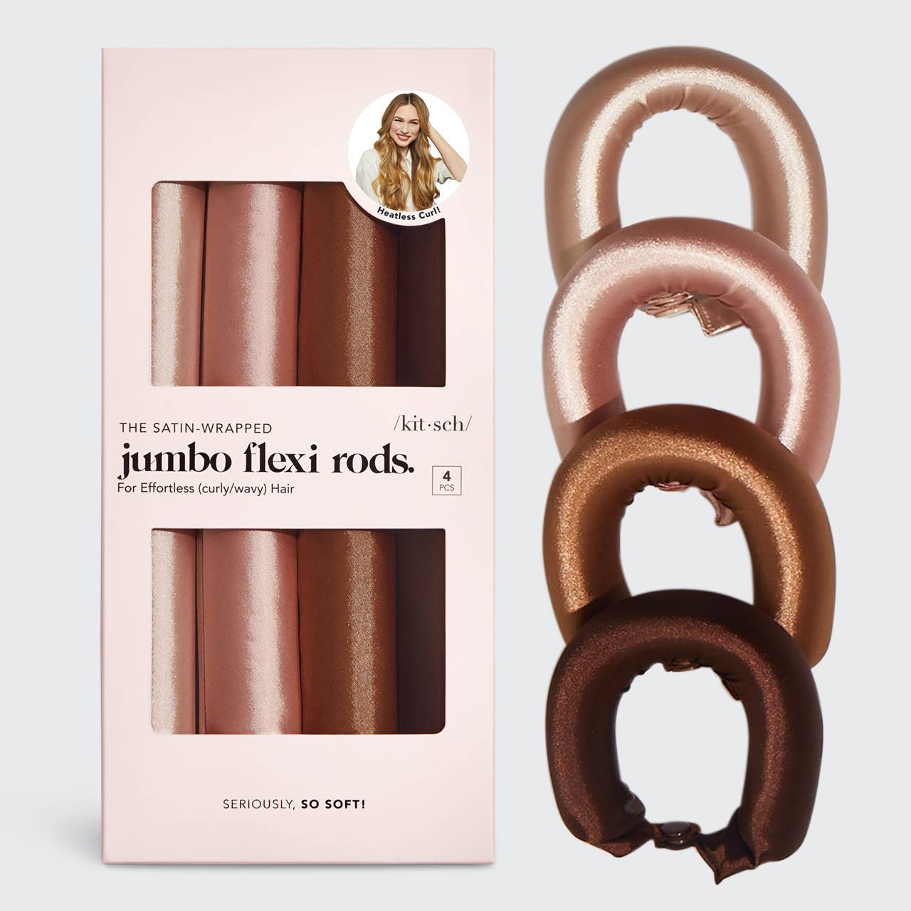 Kitsch - Satin Jumbo Flexi Rods 4 PCs- Rosewood