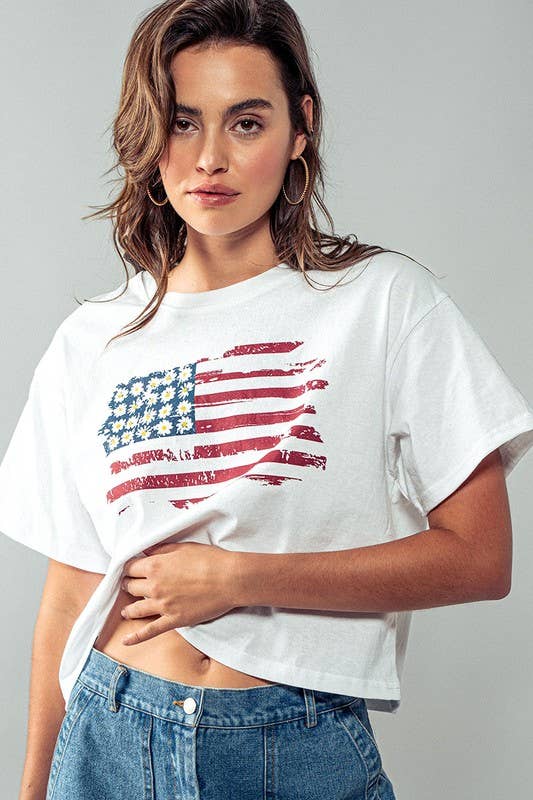 Blaire American Stripes and Daisies Graphic Top