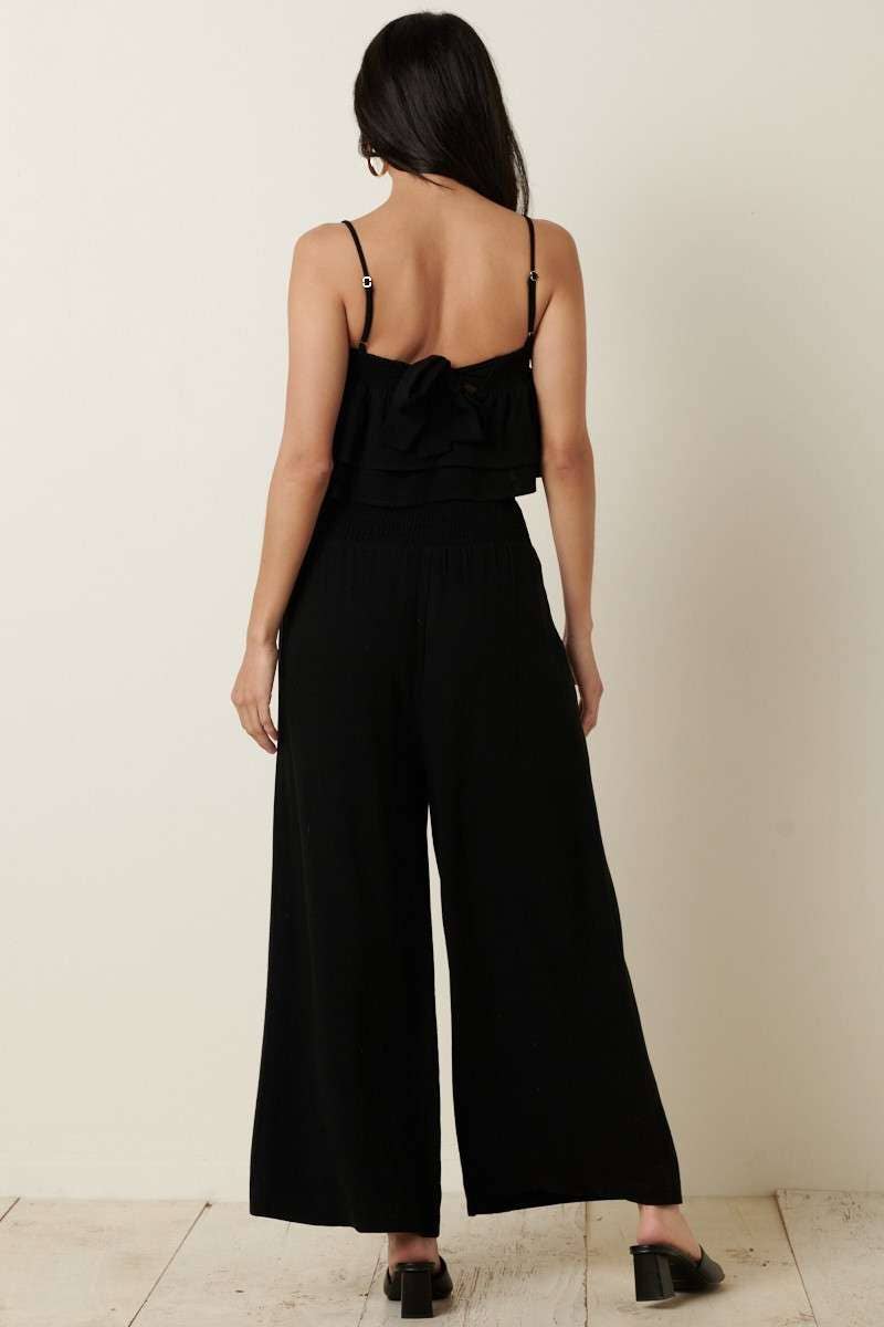 Smocking Detail Tank And Wide Leg Pants Sets