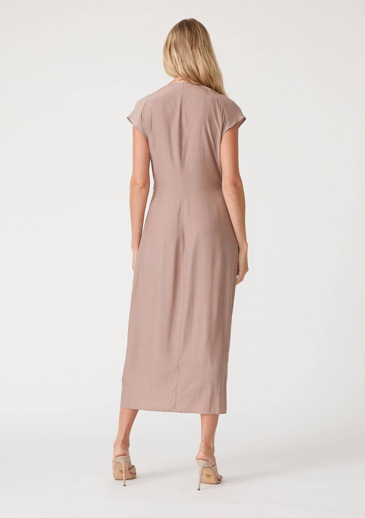 Solid Dolman Cap Sleeve Midi Wrap Dress