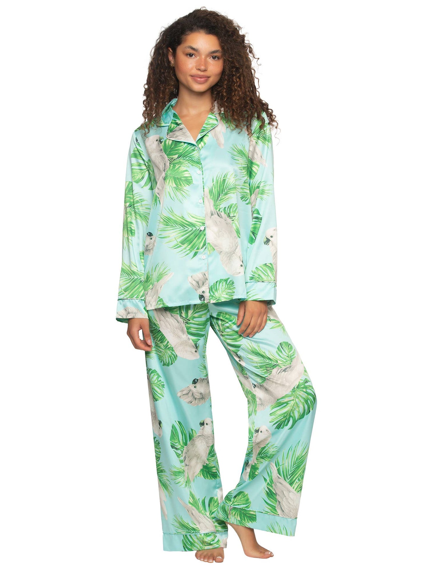 Adrienne Printed Satin PJ Set - Cockatoo