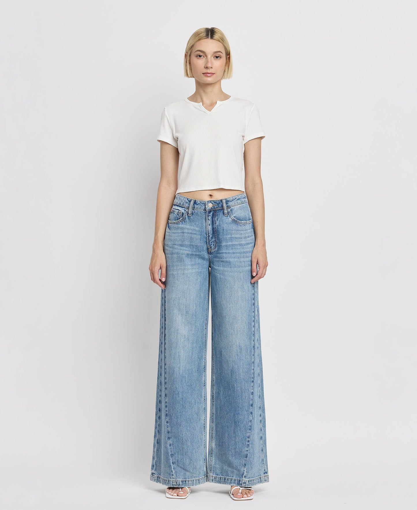 VERVET by FLYING MONKEY - HIGH RISE SEAM DETAIL WIDE LEG JEANS V3566