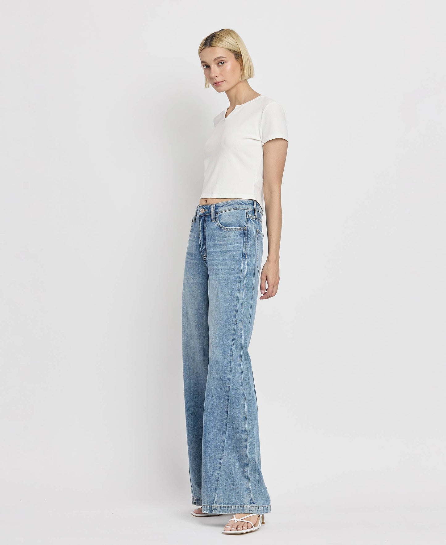 VERVET by FLYING MONKEY - HIGH RISE SEAM DETAIL WIDE LEG JEANS V3566