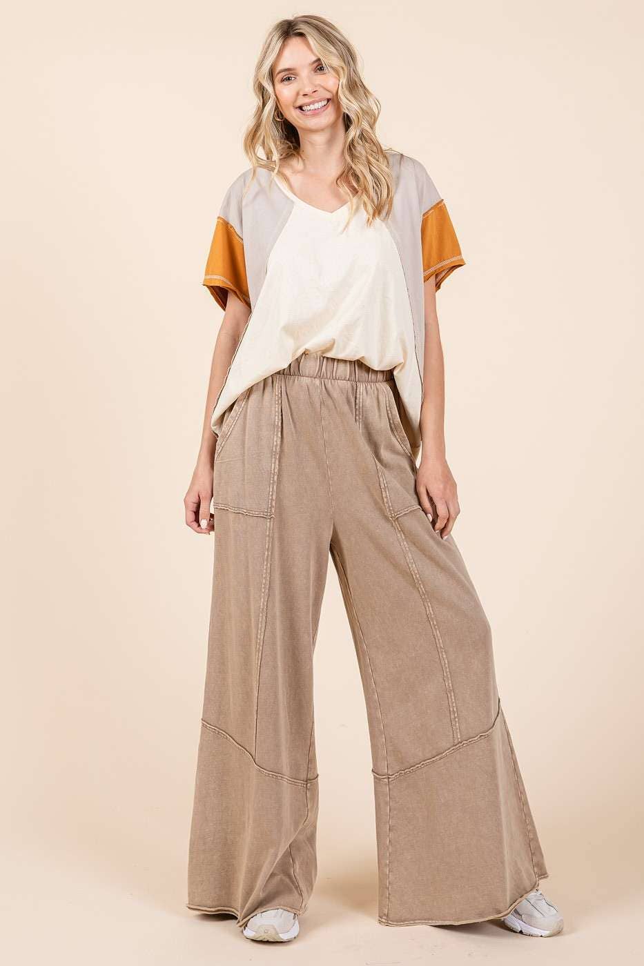 Mineral Wash Wide Flared Leg Lounge Pants