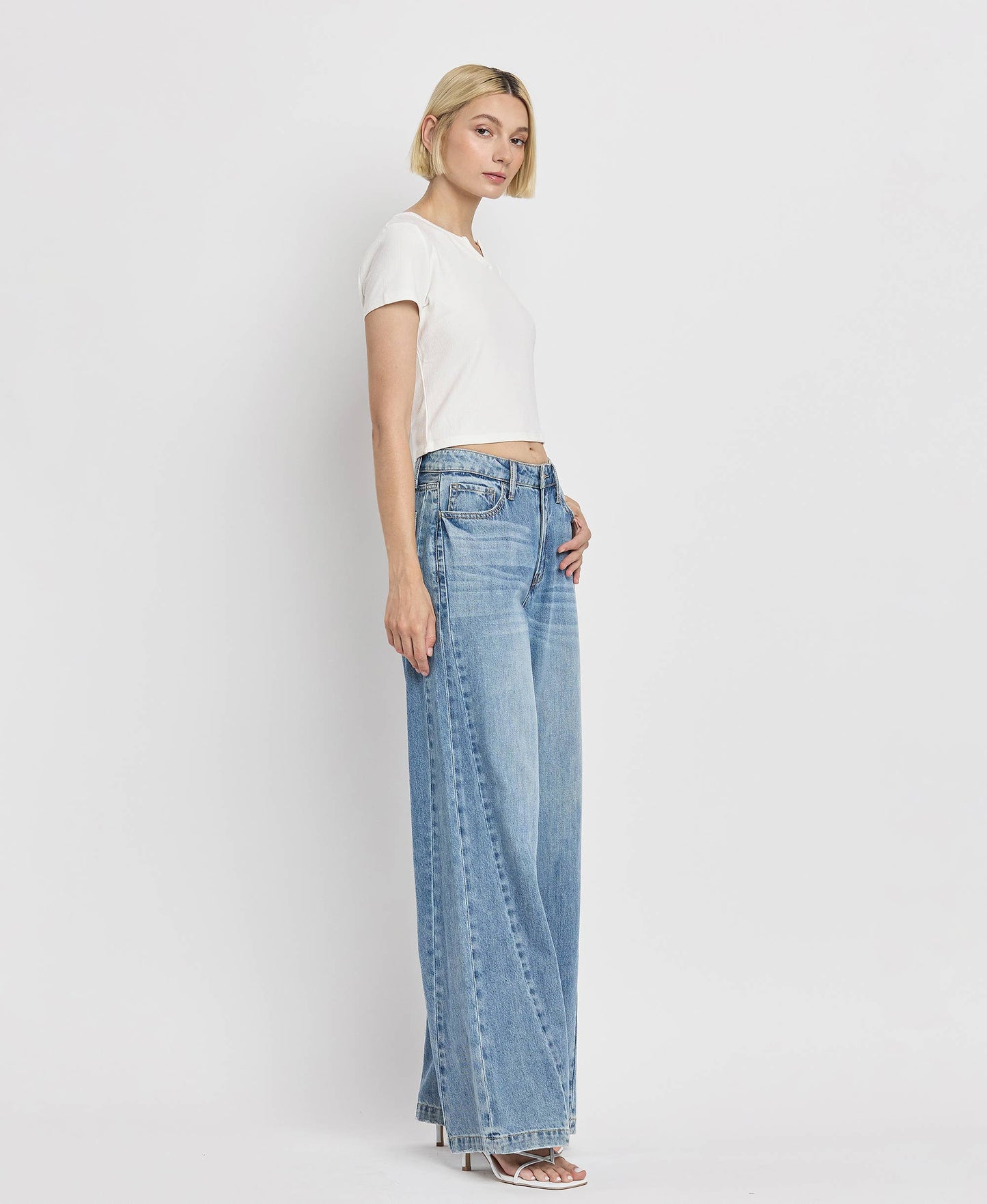 VERVET by FLYING MONKEY - HIGH RISE SEAM DETAIL WIDE LEG JEANS V3566