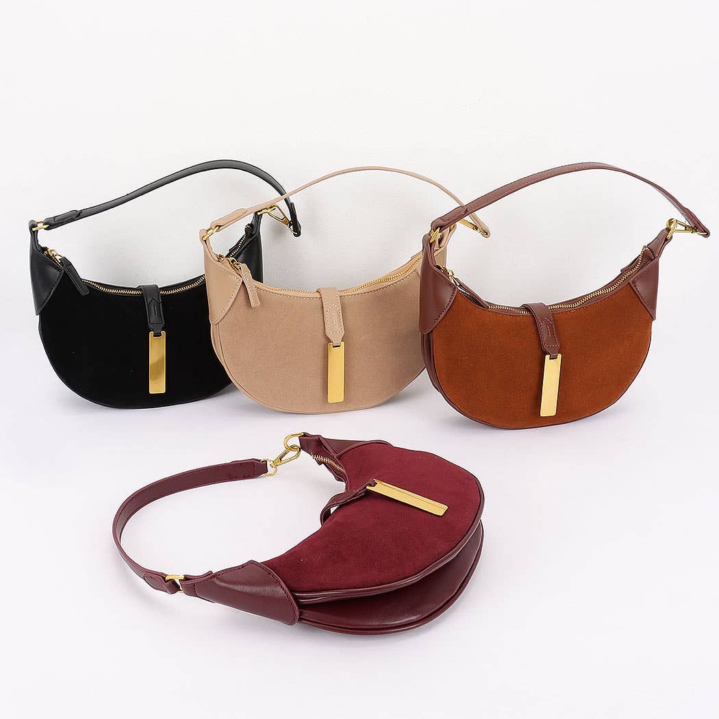 Faux Suede Leather Hobo Bag