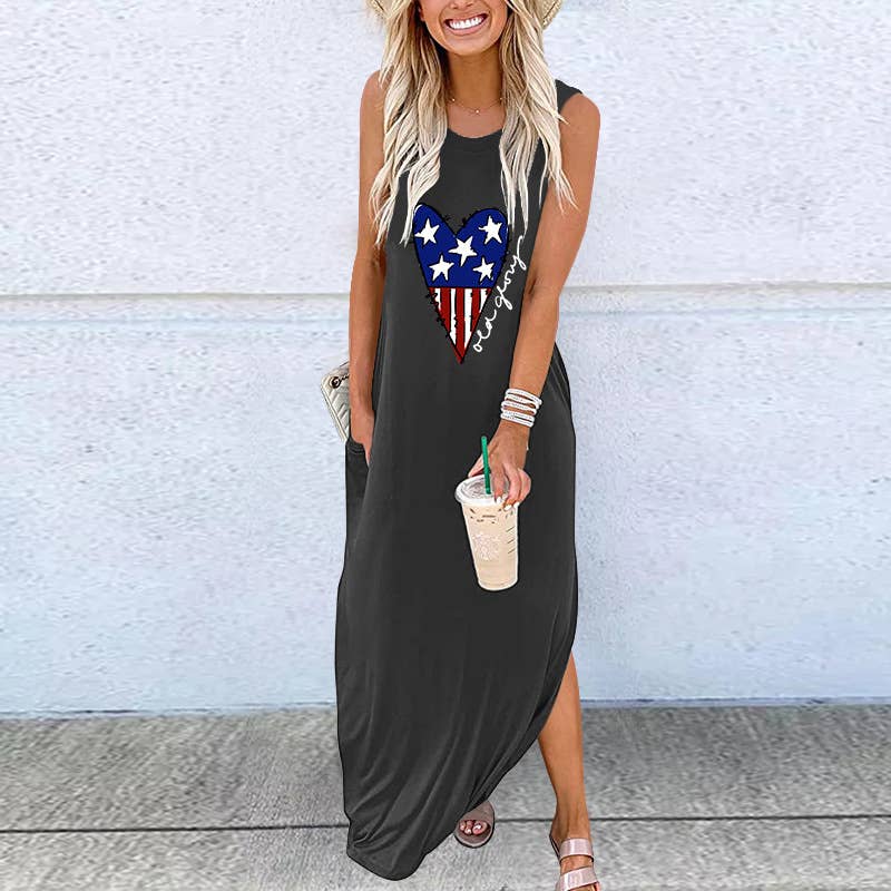 Fourth of July heart print pocket dress