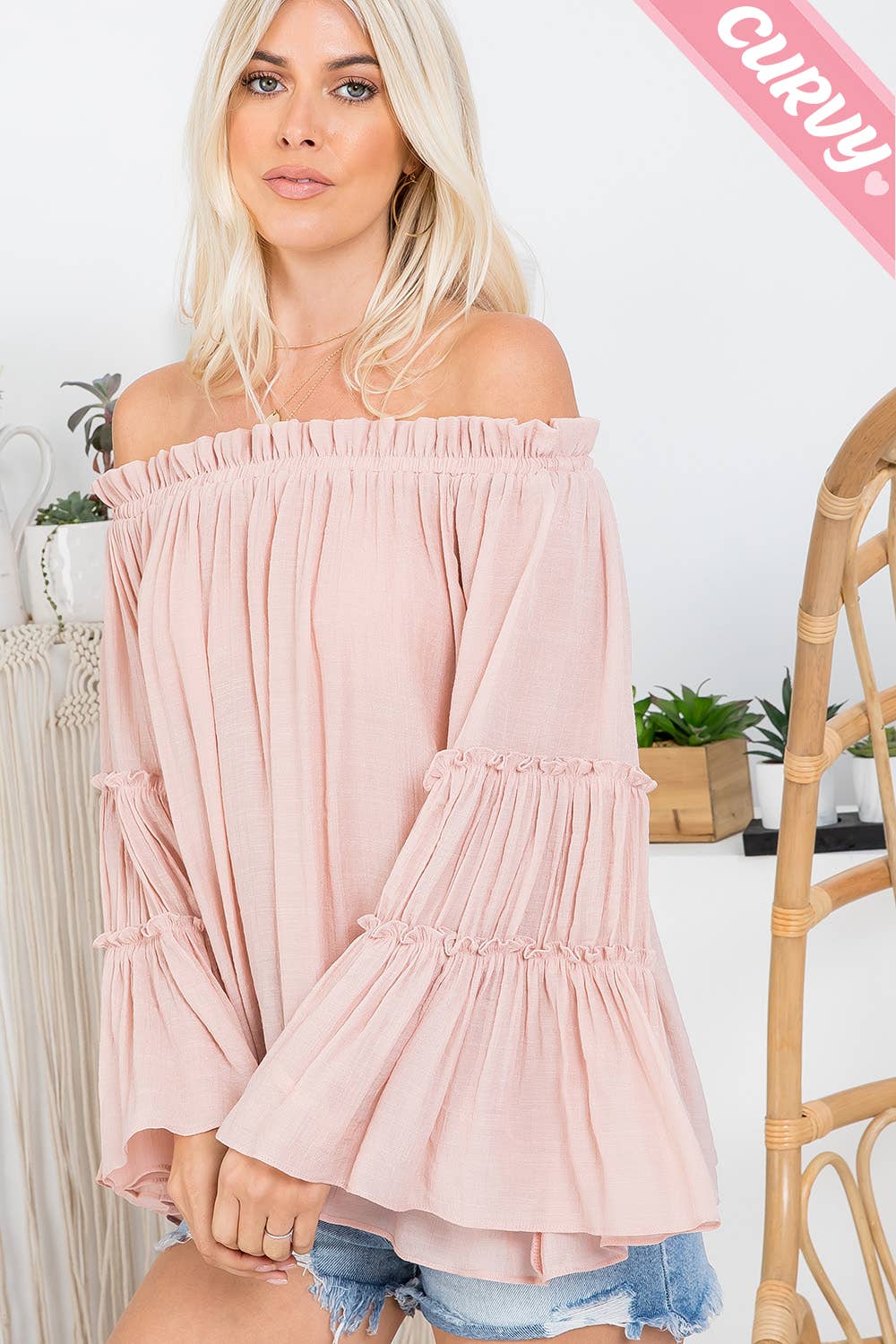 Extended Size Off The Shoulder Tiered Bell Sleeve