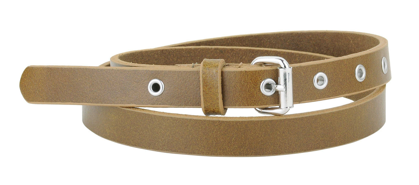 Classic Skinny Grommet Leather Belt