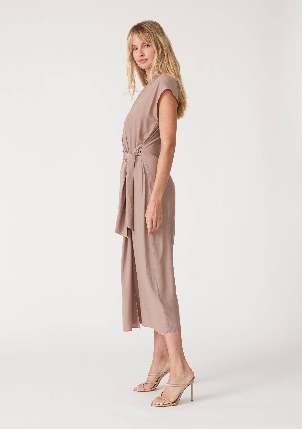 Solid Dolman Cap Sleeve Midi Wrap Dress