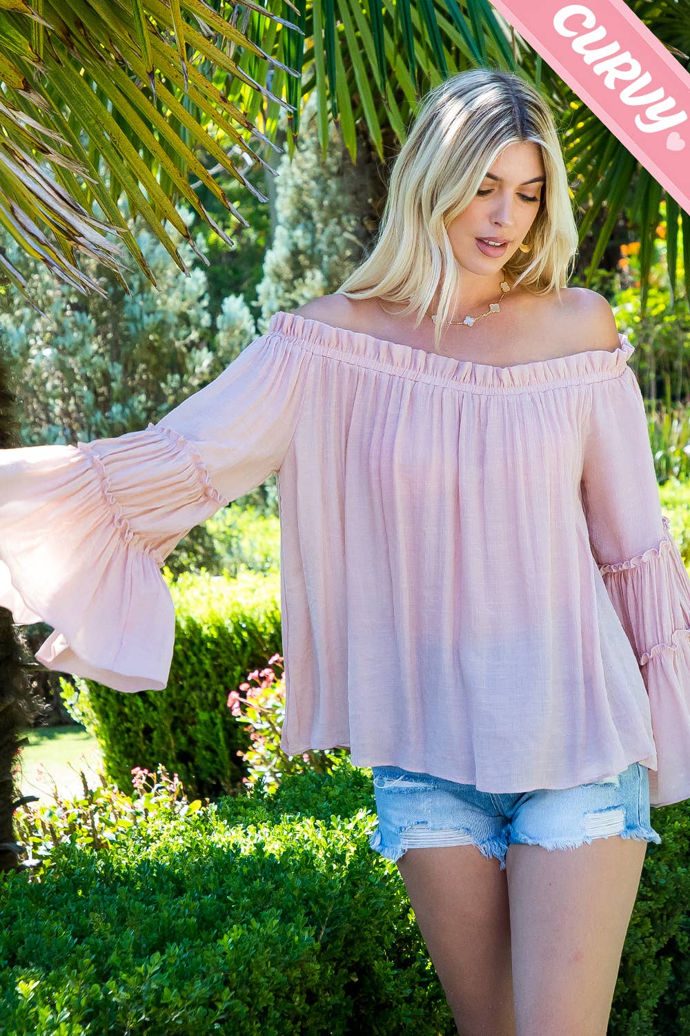 Extended Size Off The Shoulder Tiered Bell Sleeve