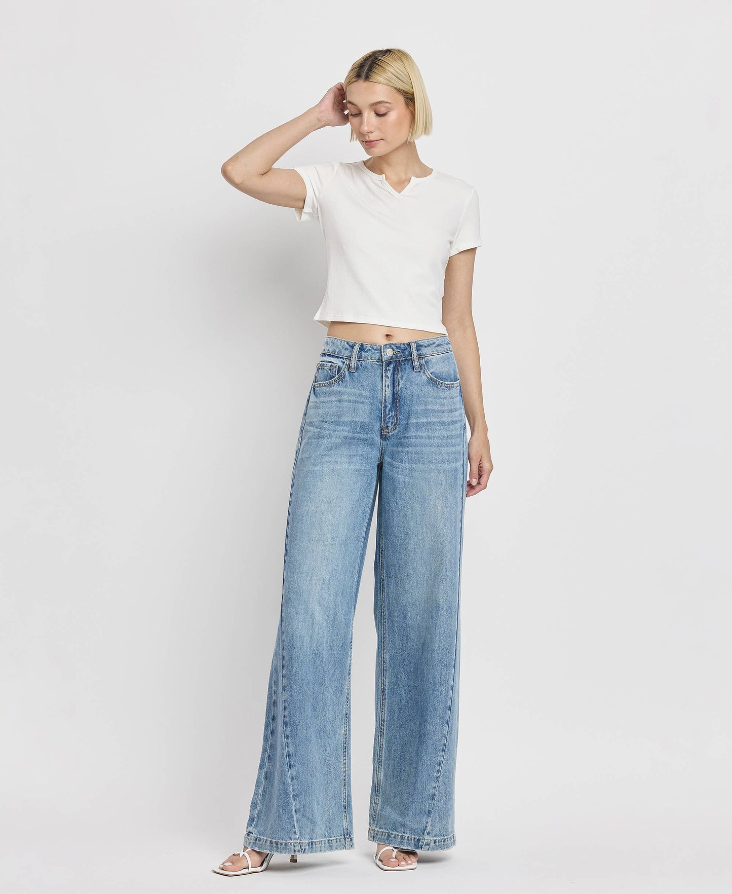 VERVET by FLYING MONKEY - HIGH RISE SEAM DETAIL WIDE LEG JEANS V3566