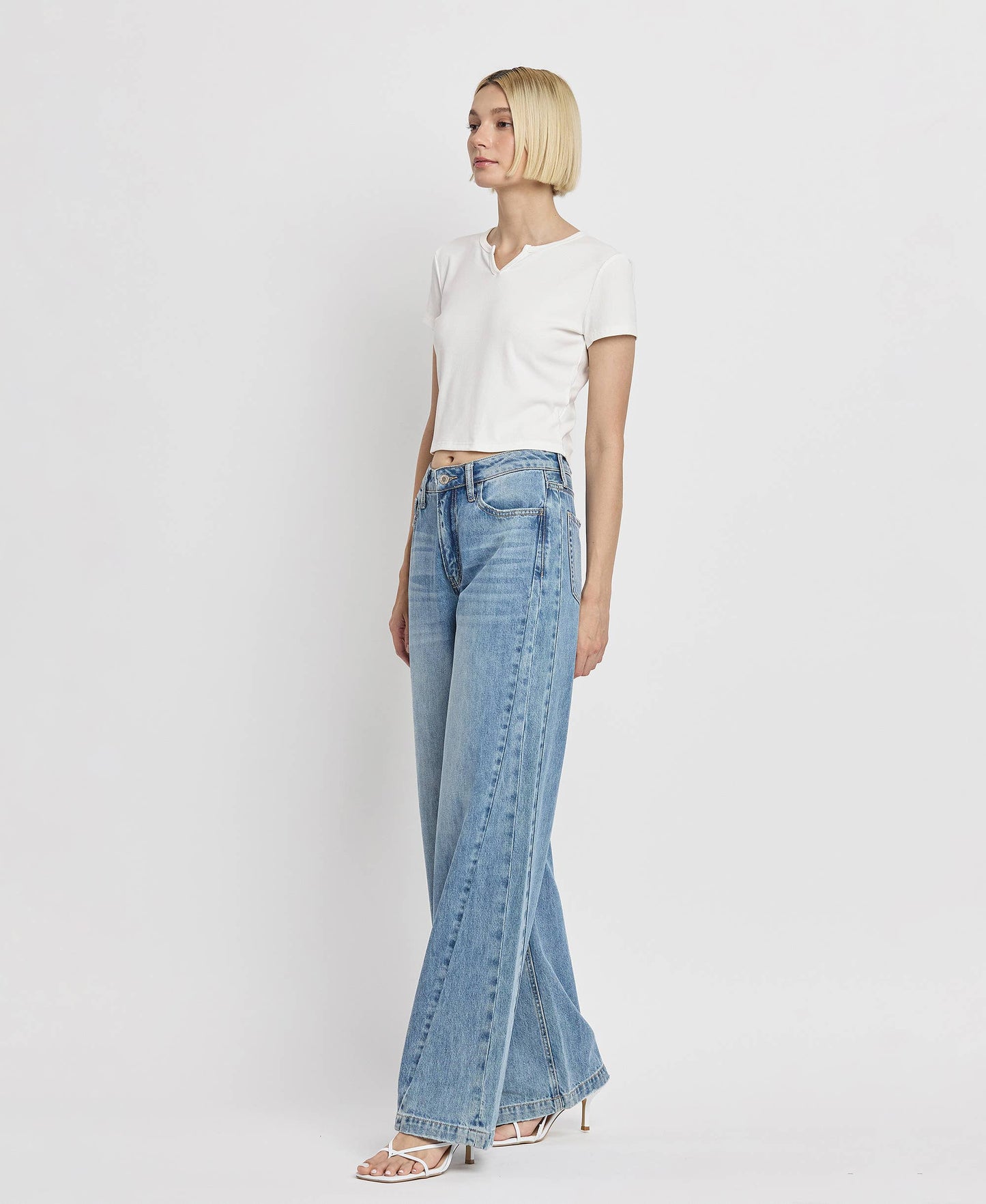 VERVET by FLYING MONKEY - HIGH RISE SEAM DETAIL WIDE LEG JEANS V3566