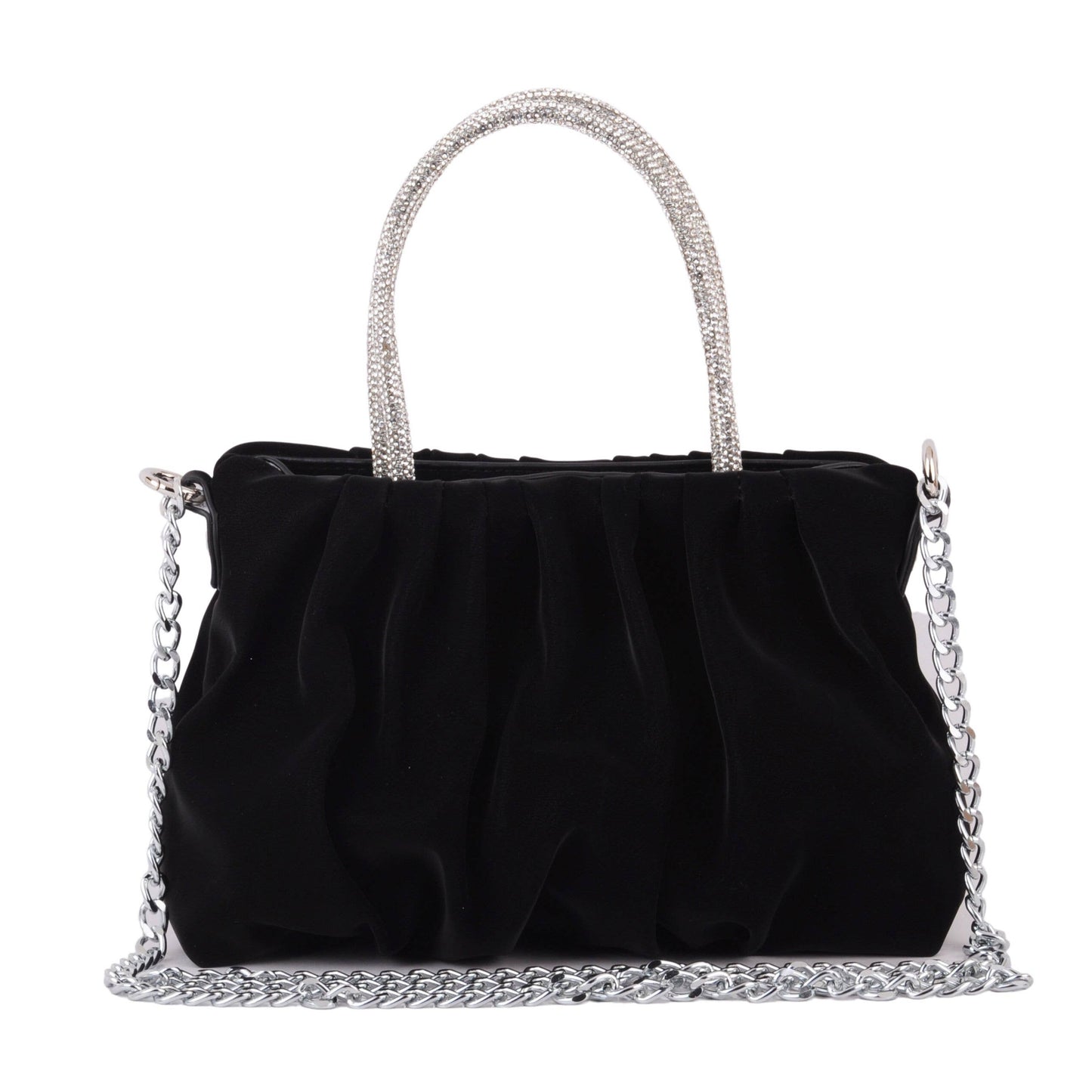 Velvet Handbag with Rhinestone Handle