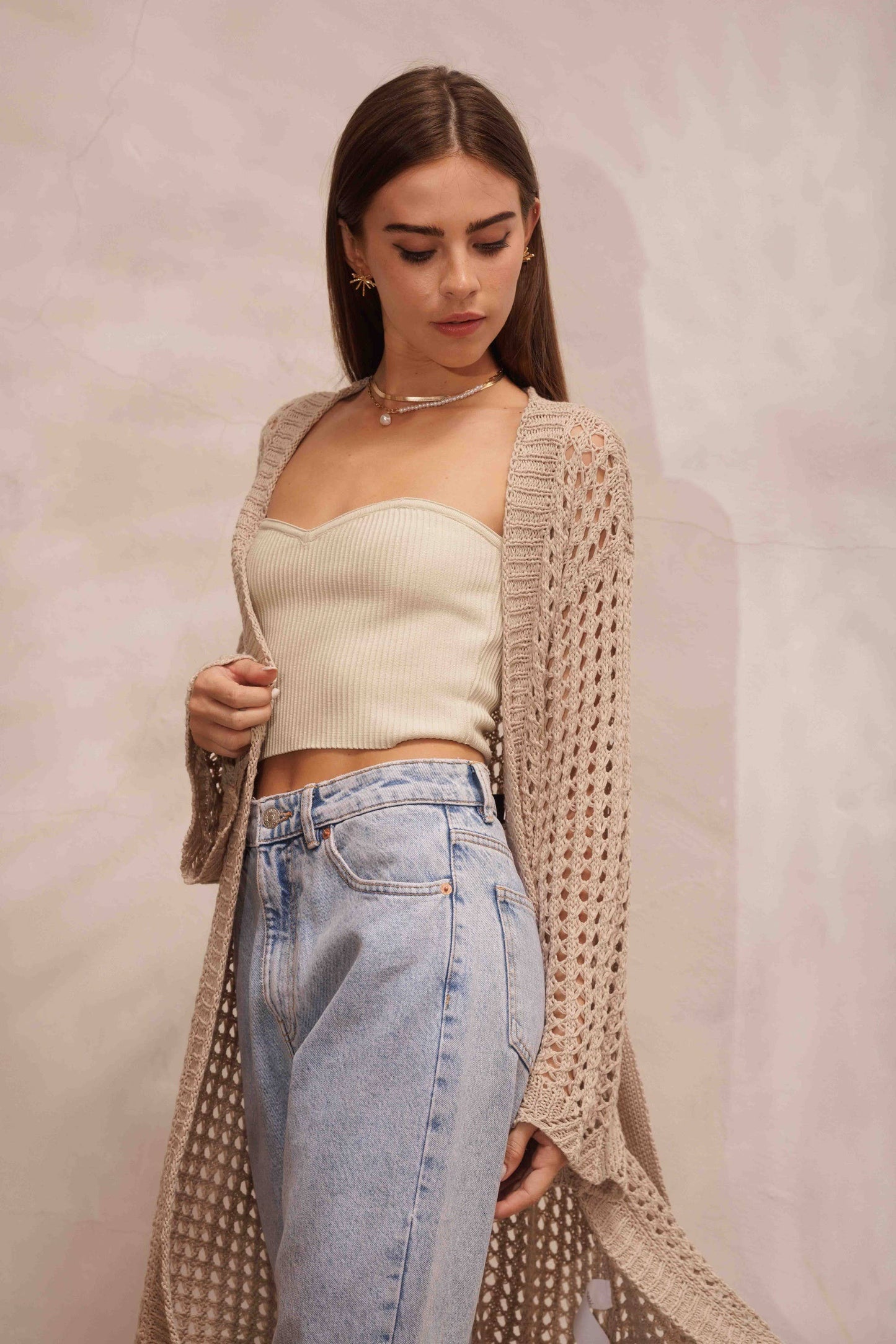 Mesh Long Cardigan