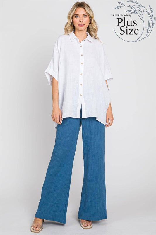 GeeGee Clothing - Plus High-Waisted Gauze Pants: WP60120PL