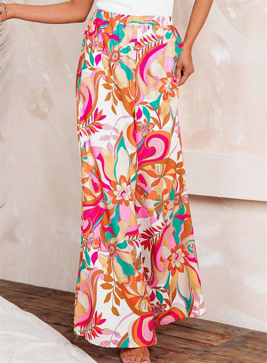 Resort Orange Tonal Print Wide-Leg Pants