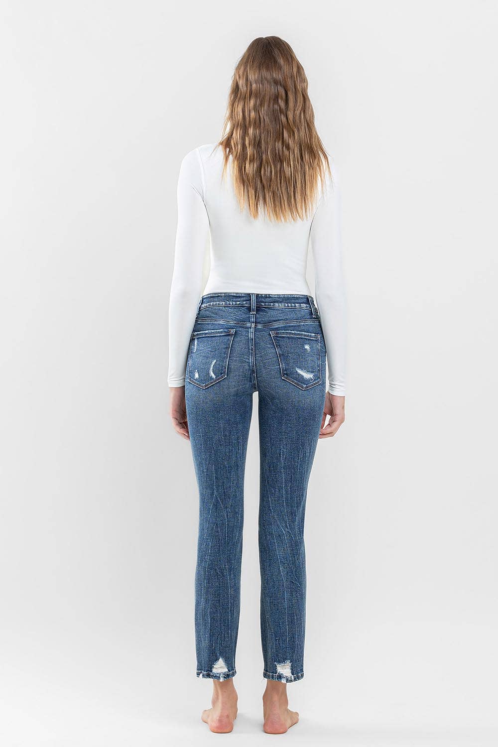 Flying Monkey - Mid Rise Distressed Crop Slim Straight Jeans