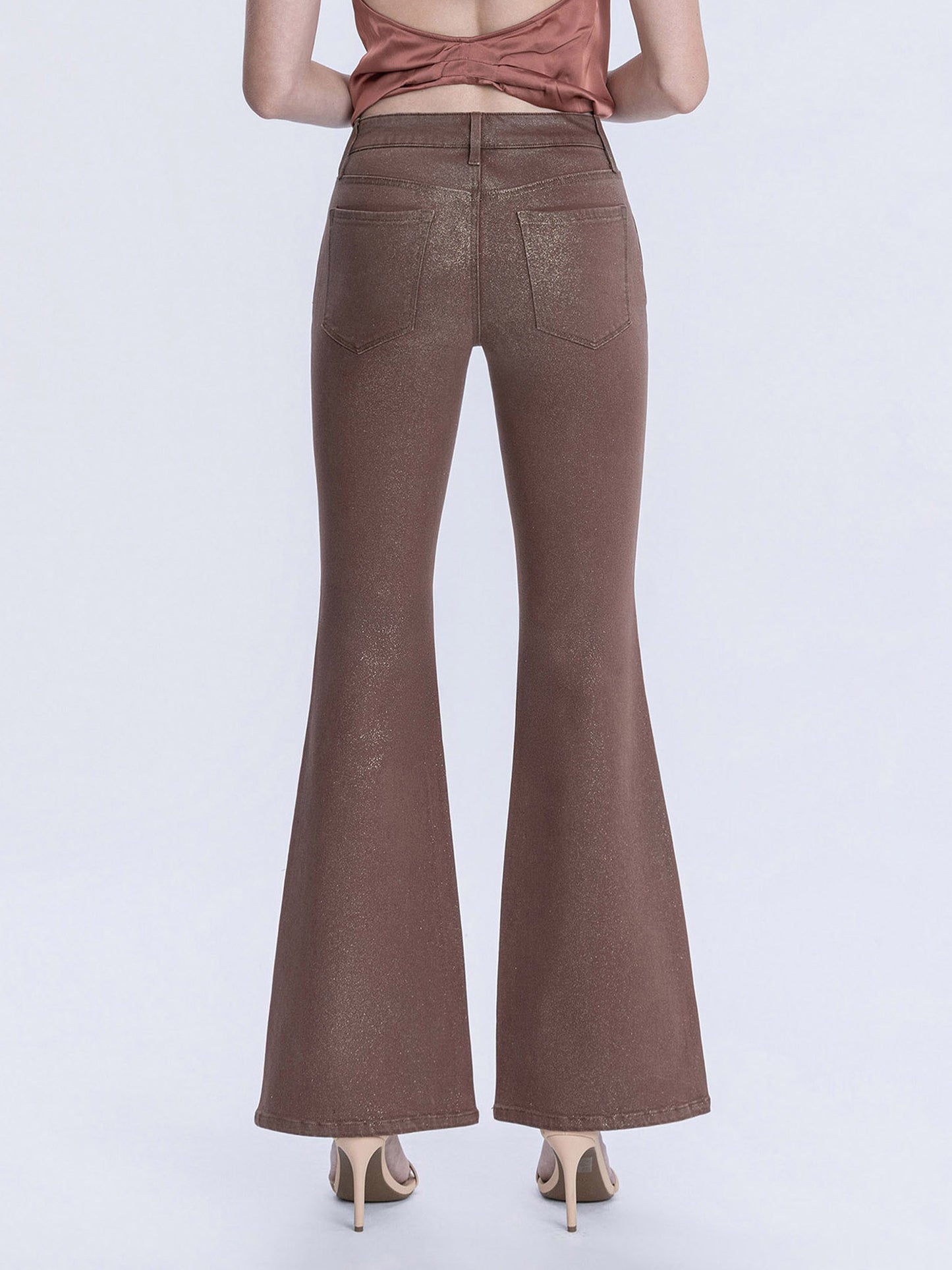 Mid Rise Gold Glitter Coated Flare Jeans