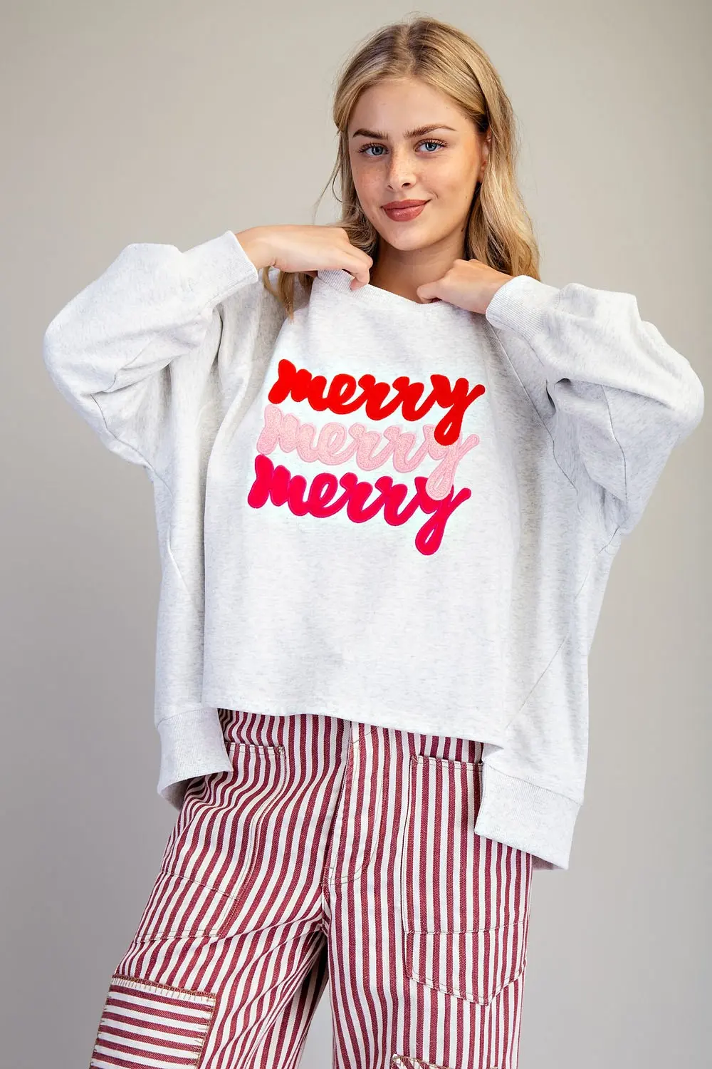 Merry Embroidered Oversized High-Low Sweatshirt