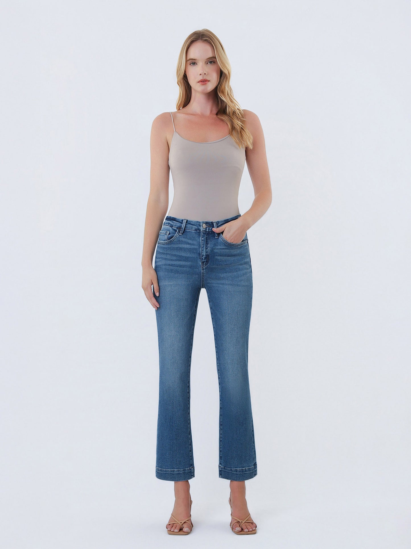 High Rise Seamless Trouser Hem Kick Flare Jeans