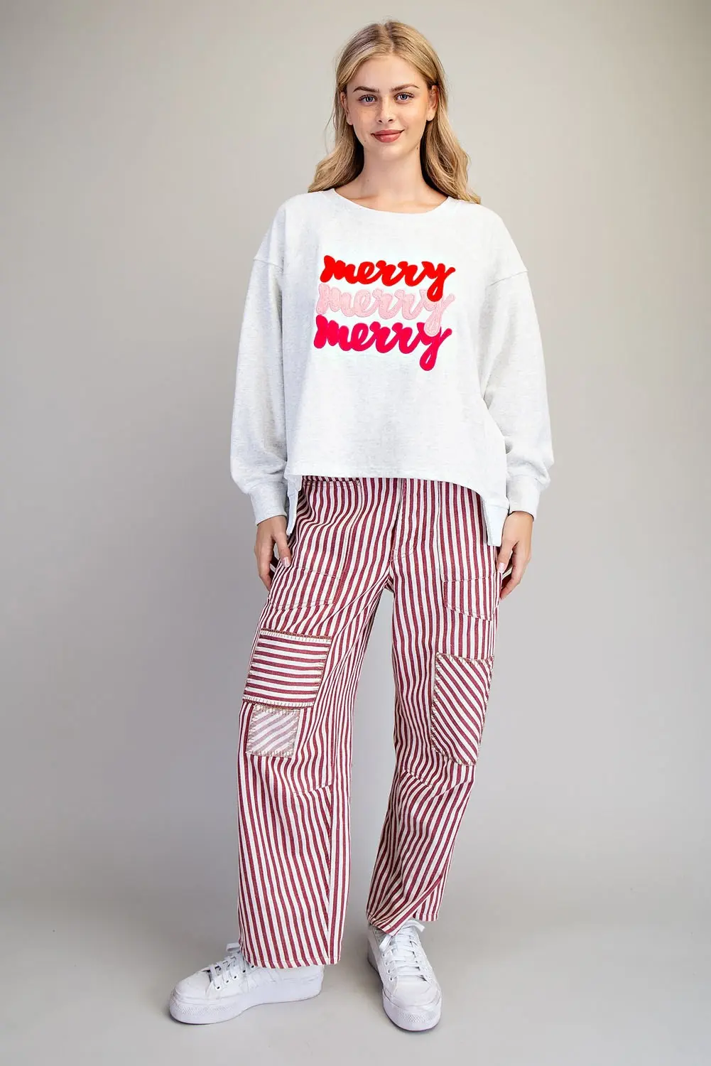 Merry Embroidered Oversized High-Low Sweatshirt