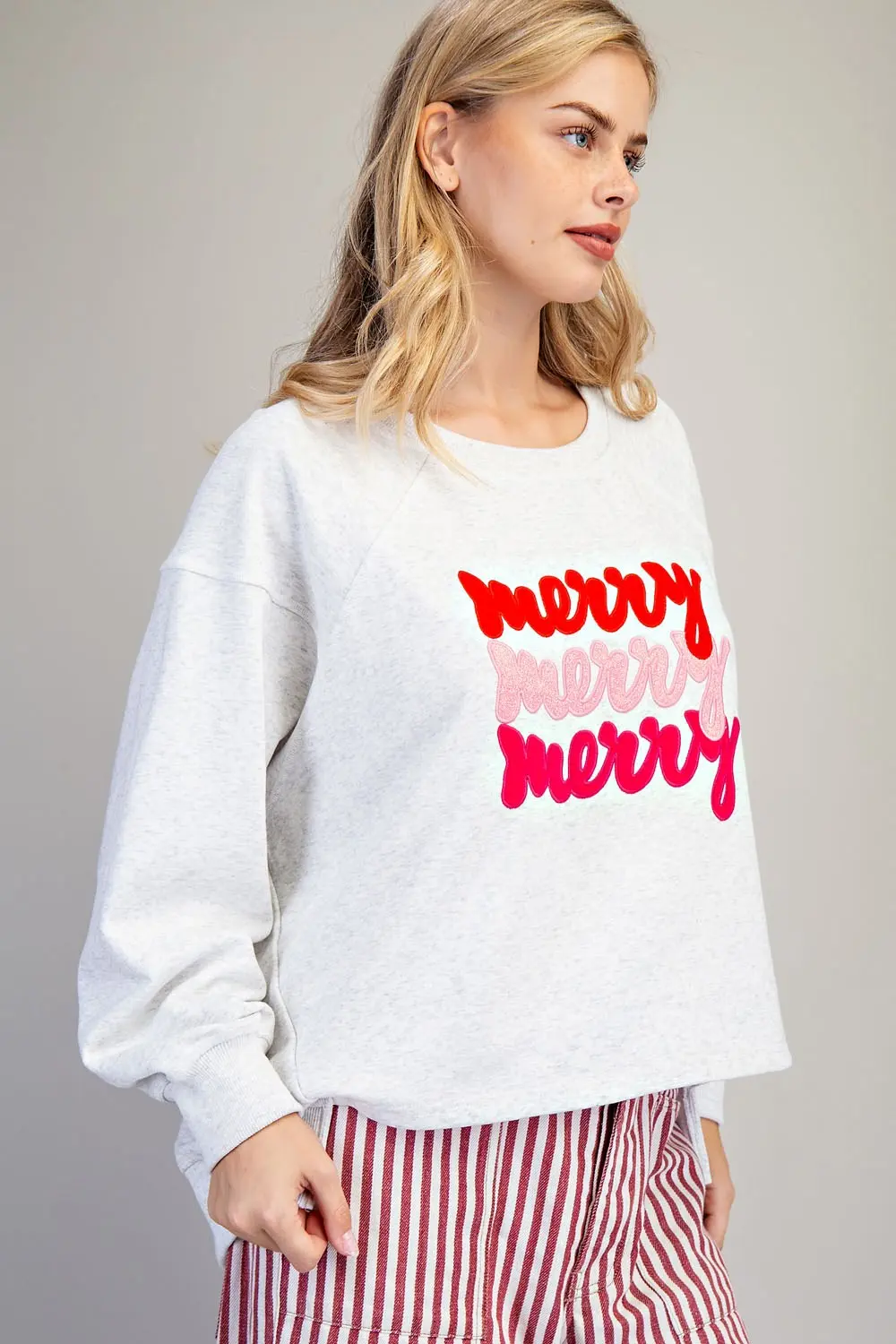 Merry Embroidered Oversized High-Low Sweatshirt